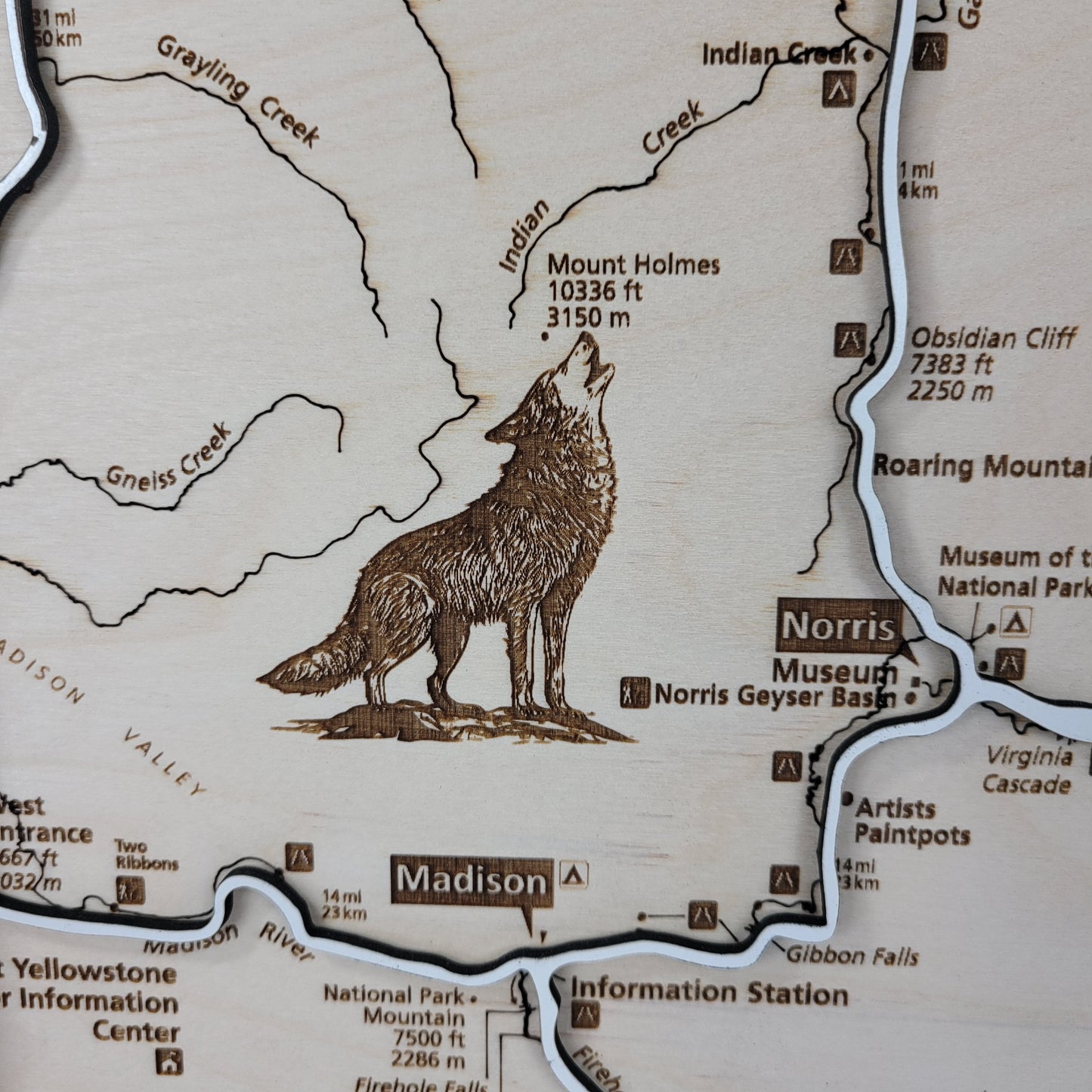 Yellowstone National Park close up of trail names and wildlife details