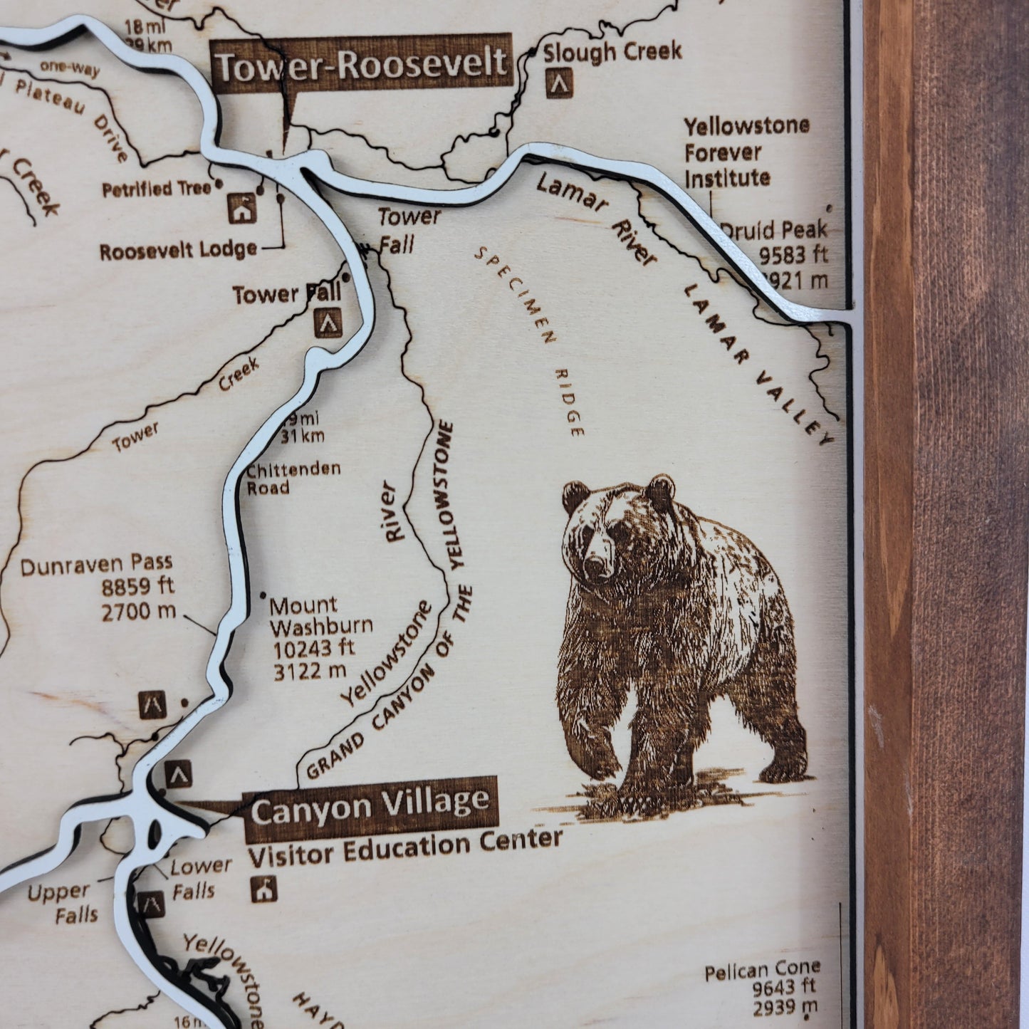 Yellowstone National Park close up of trail names and wildlife details