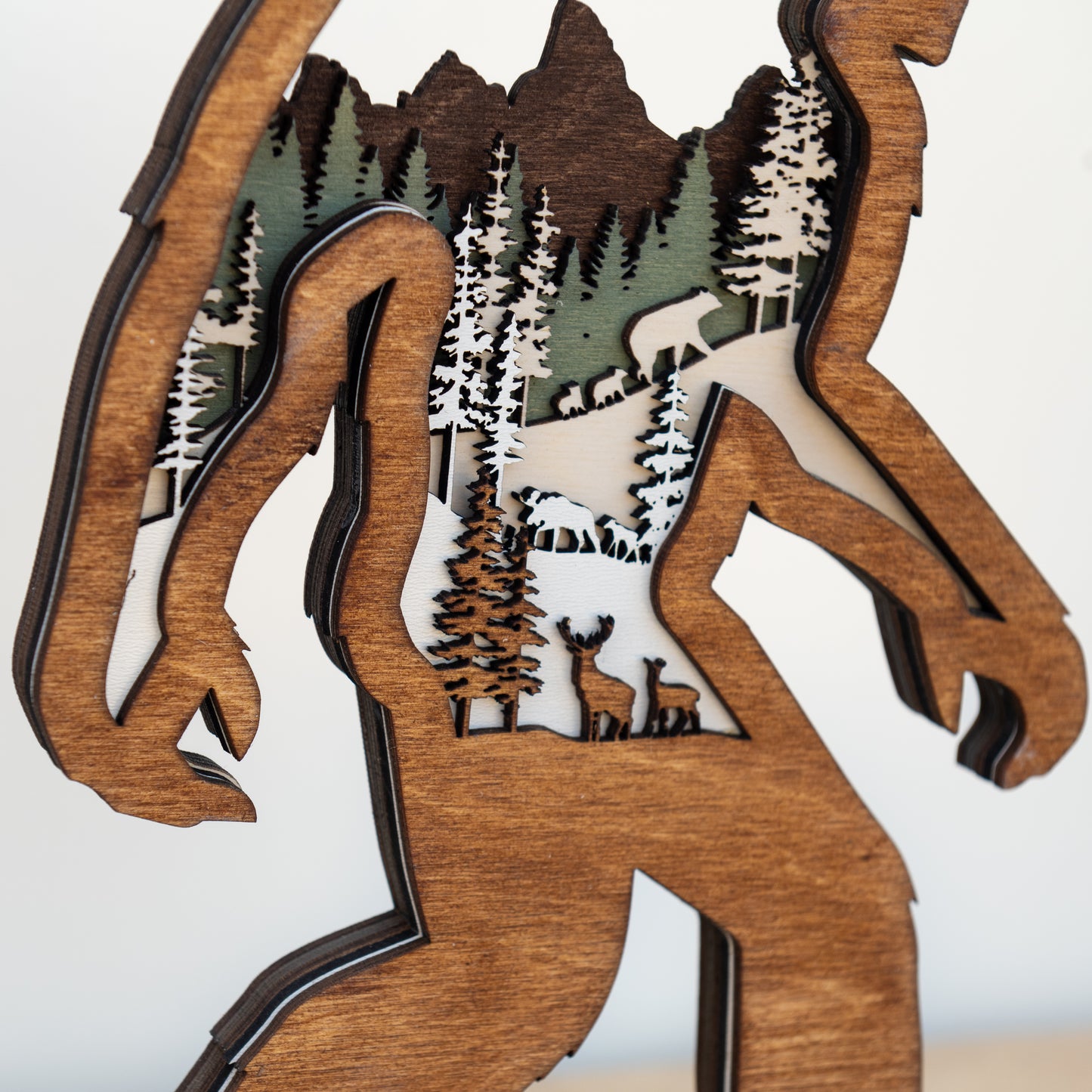 Bigfoot Forest Scene | Multi-layered Laser-cut Wood Decor