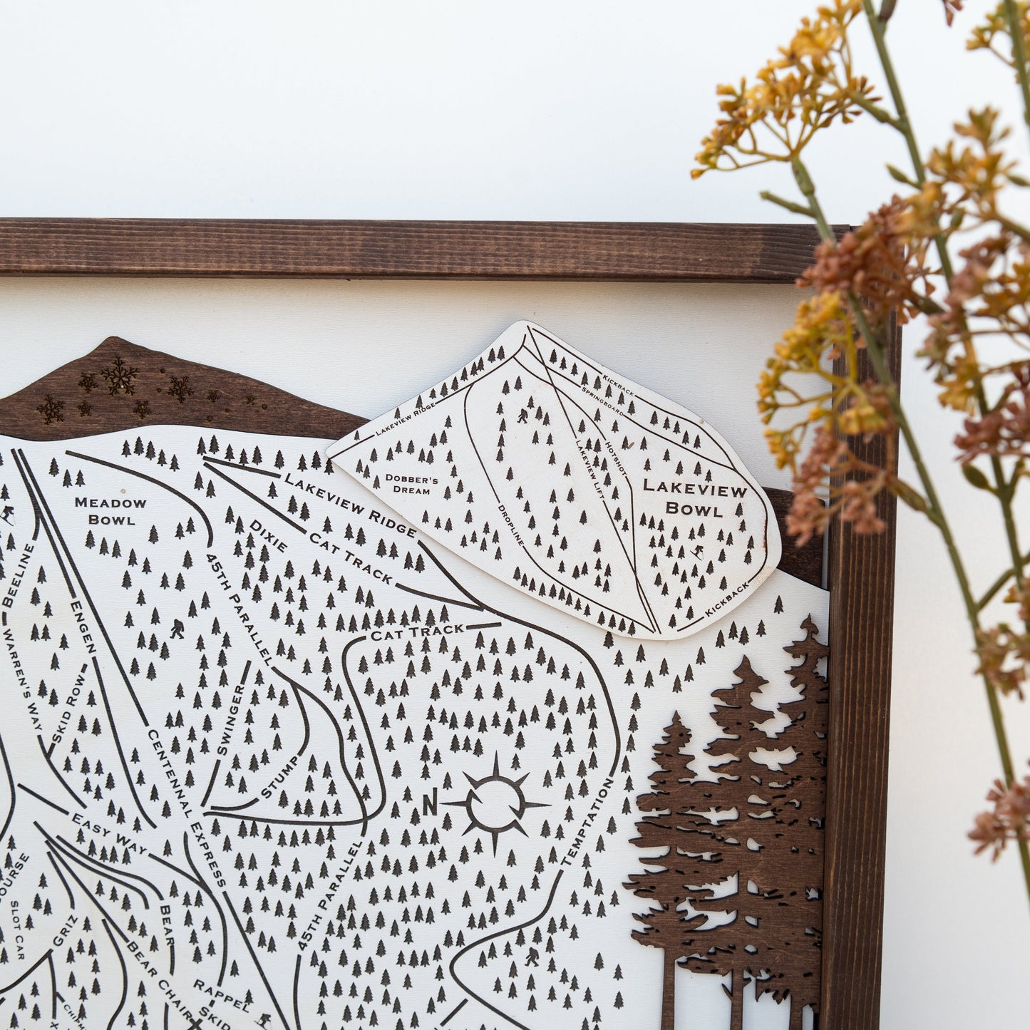 Brundage Mountain Ski Resort Map Sign | Laser Engraved & Framed Wall Art
