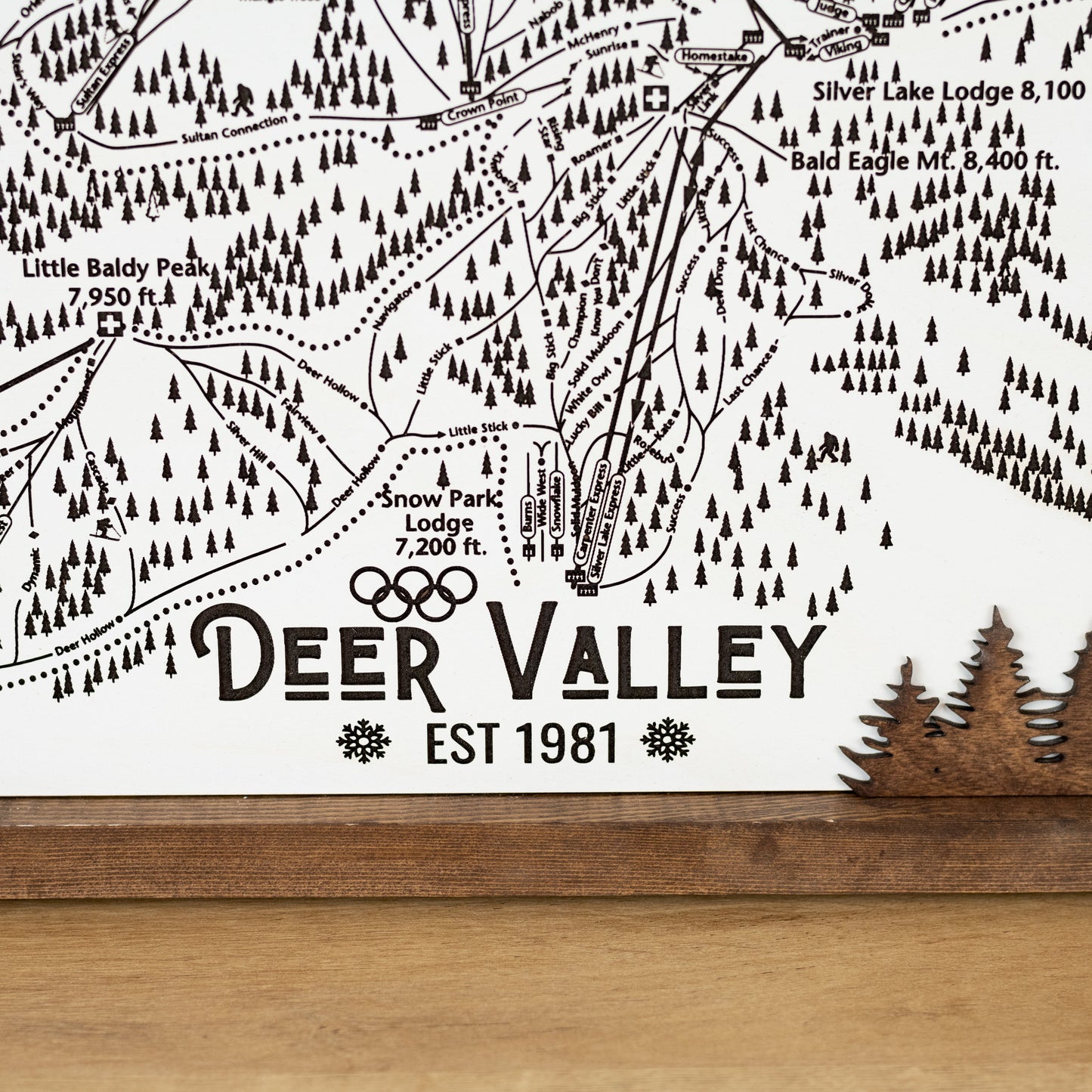 Deer Valley Ski Resort Map Sign | Laser Engraved & Framed Wall Art