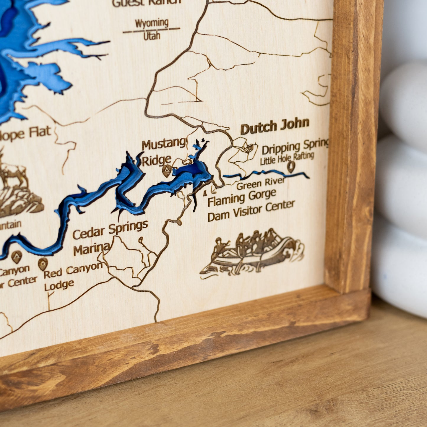 Flaming Gorge Topo Map Sign | Laser Engraved & Framed Wall Art