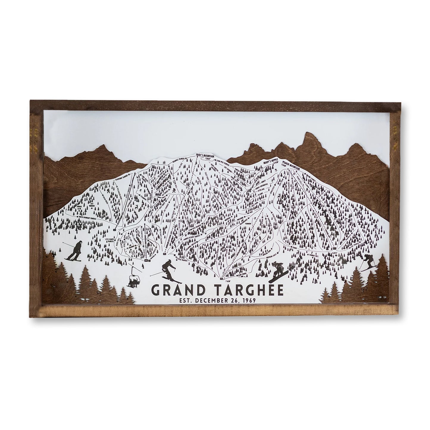 Grand Targhee Ski Resort Map Sign | Laser Engraved & Framed Wall Art