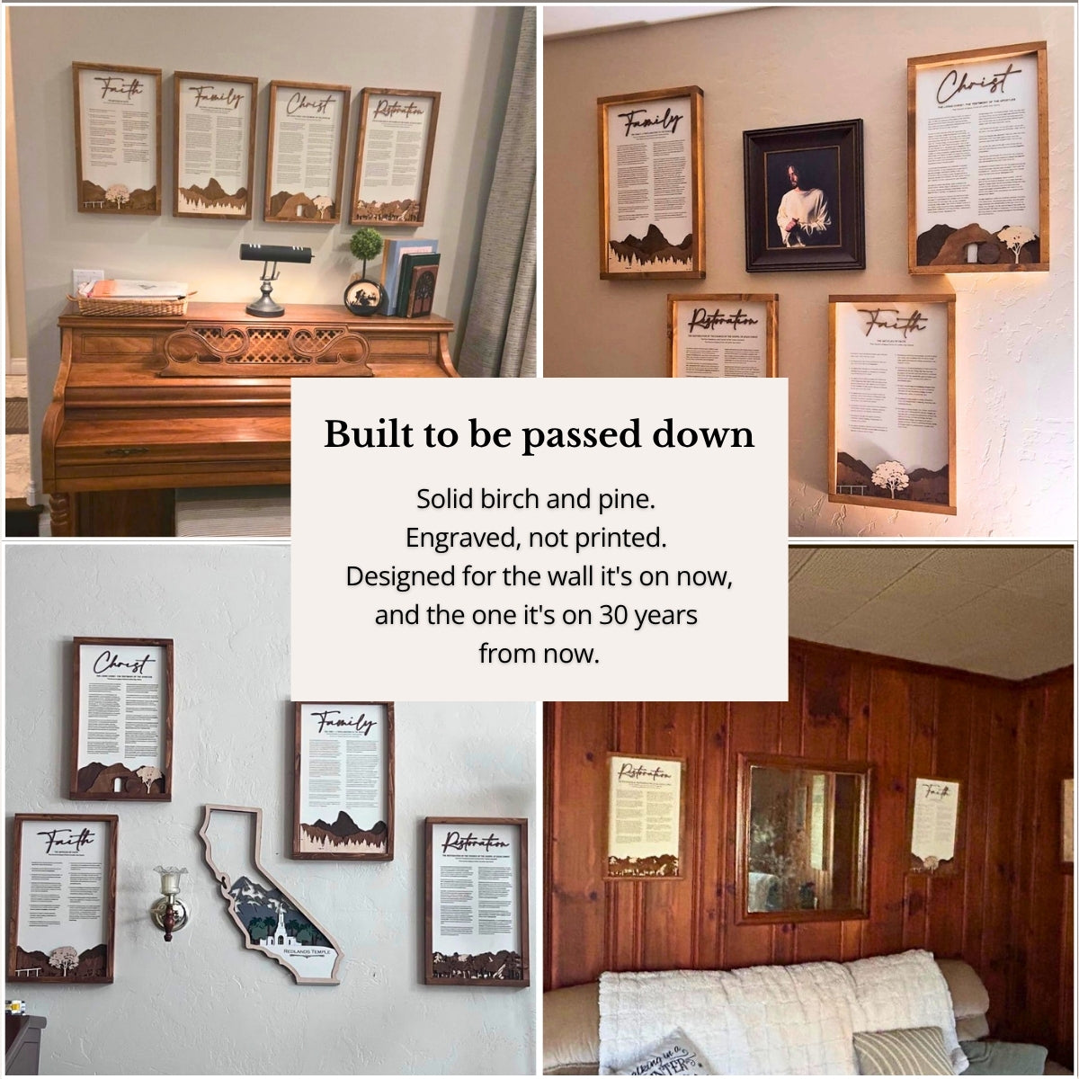 4-Piece Framed LDS Proclamation Signs With Beautiful Multi-layered Scenes