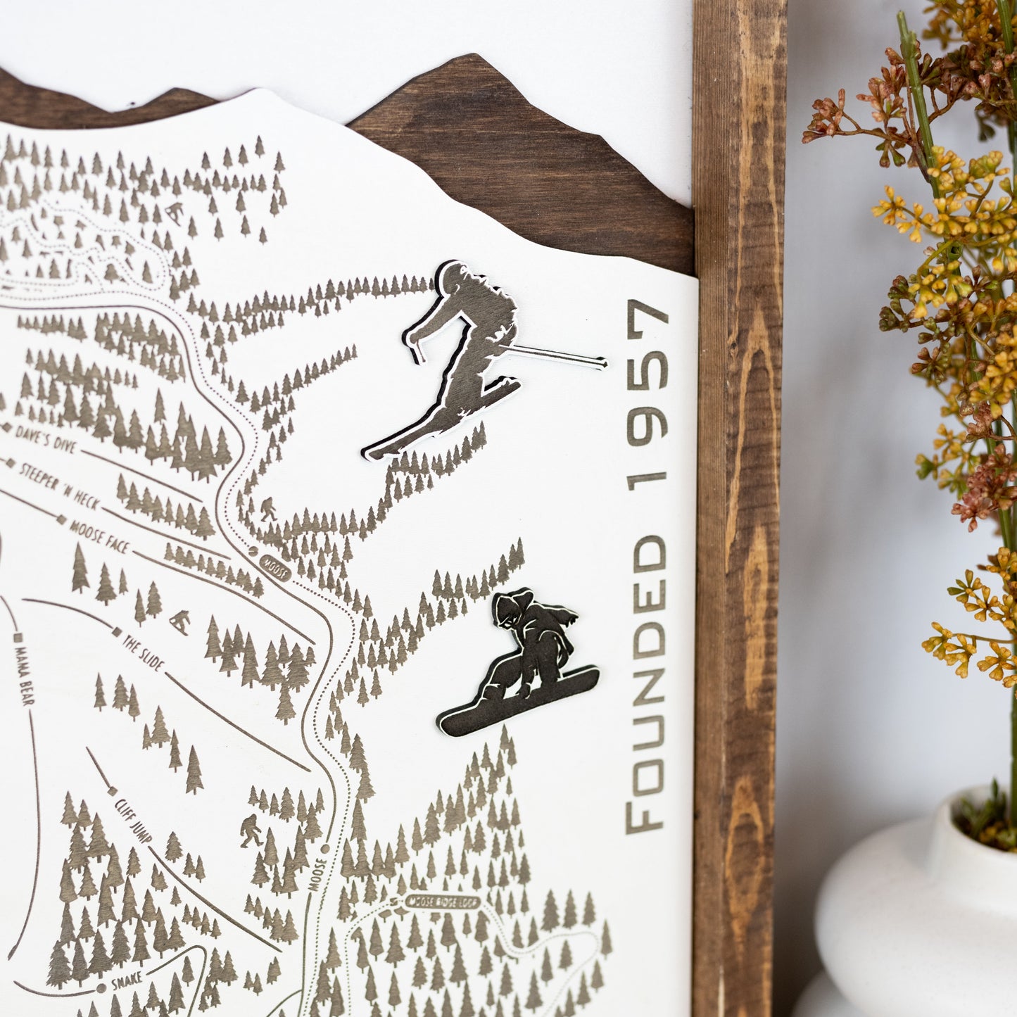 Kelly Canyon Ski Resort Map Sign | Laser Engraved & Framed Wall Art