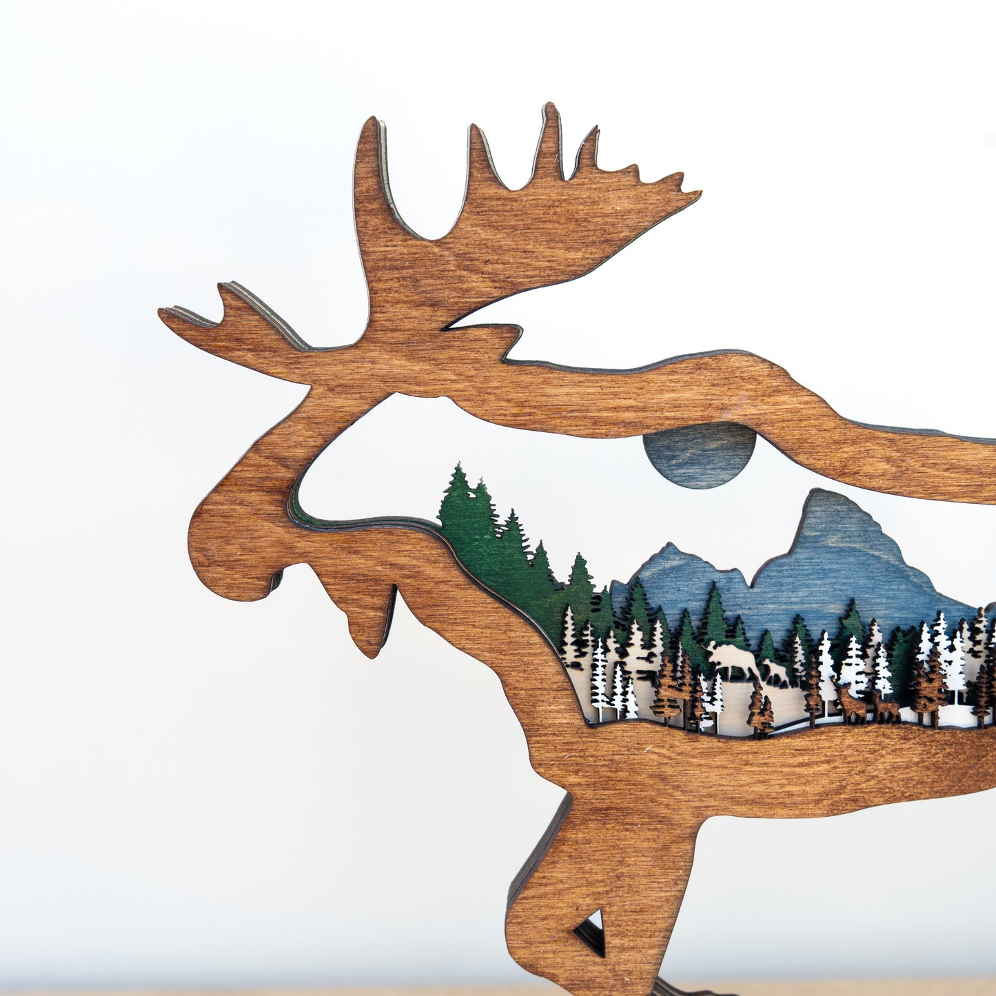 Moose Mountain Scene | Multi-layered Laser-cut Wood Decor