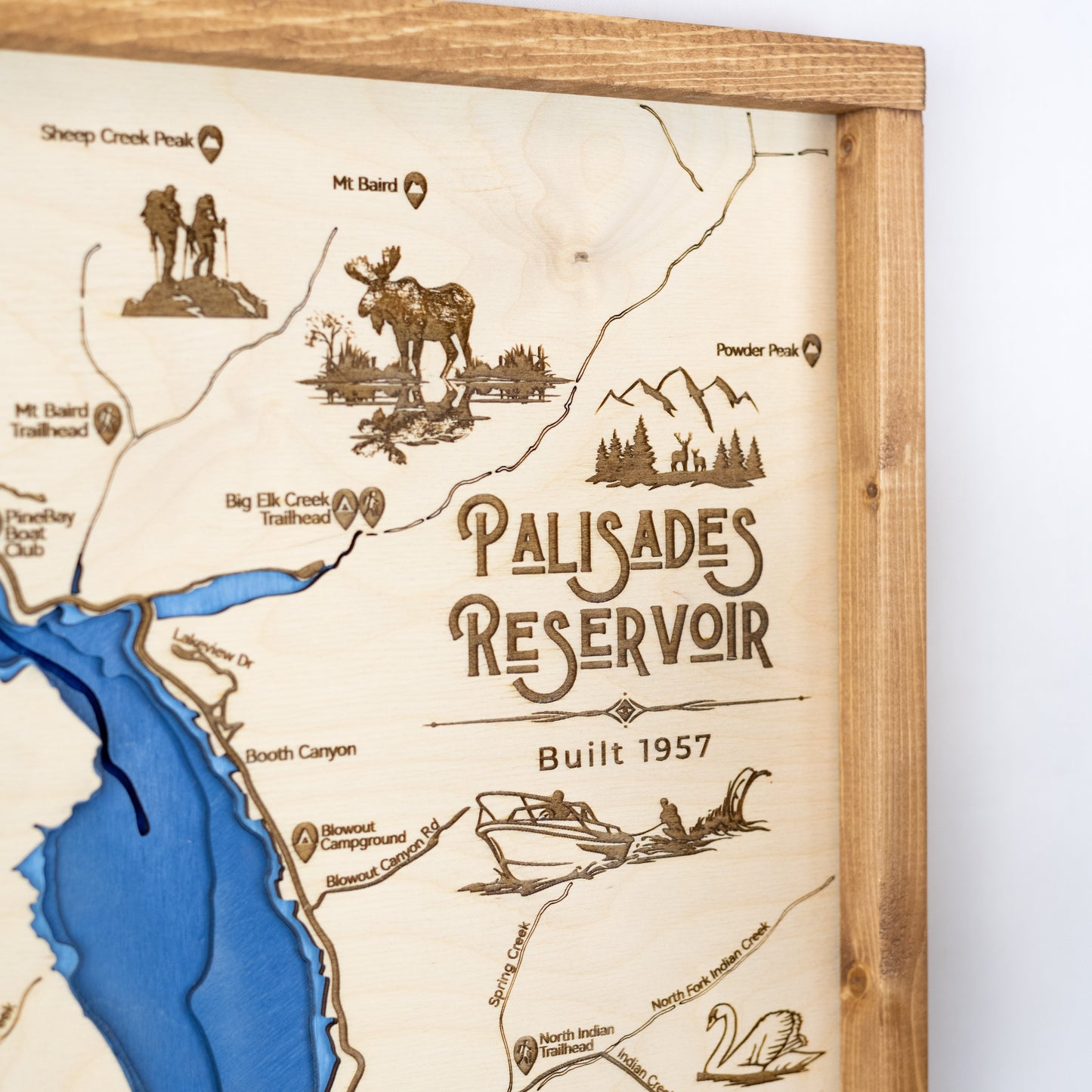 Palisades Reservoir Idaho Topo Map Sign | Laser Engraved & Framed Wall Art