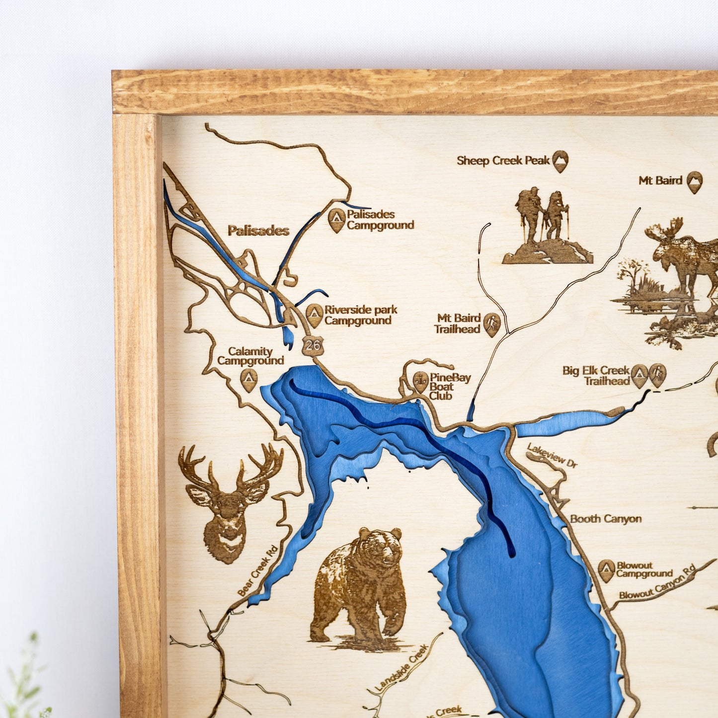 Palisades Reservoir Idaho Topo Map Sign | Laser Engraved & Framed Wall Art