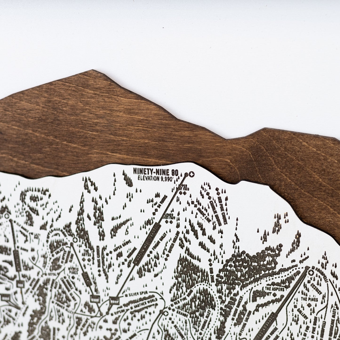 Close-up of mountain peaks and ski trails of Park City Ski Resort map sign