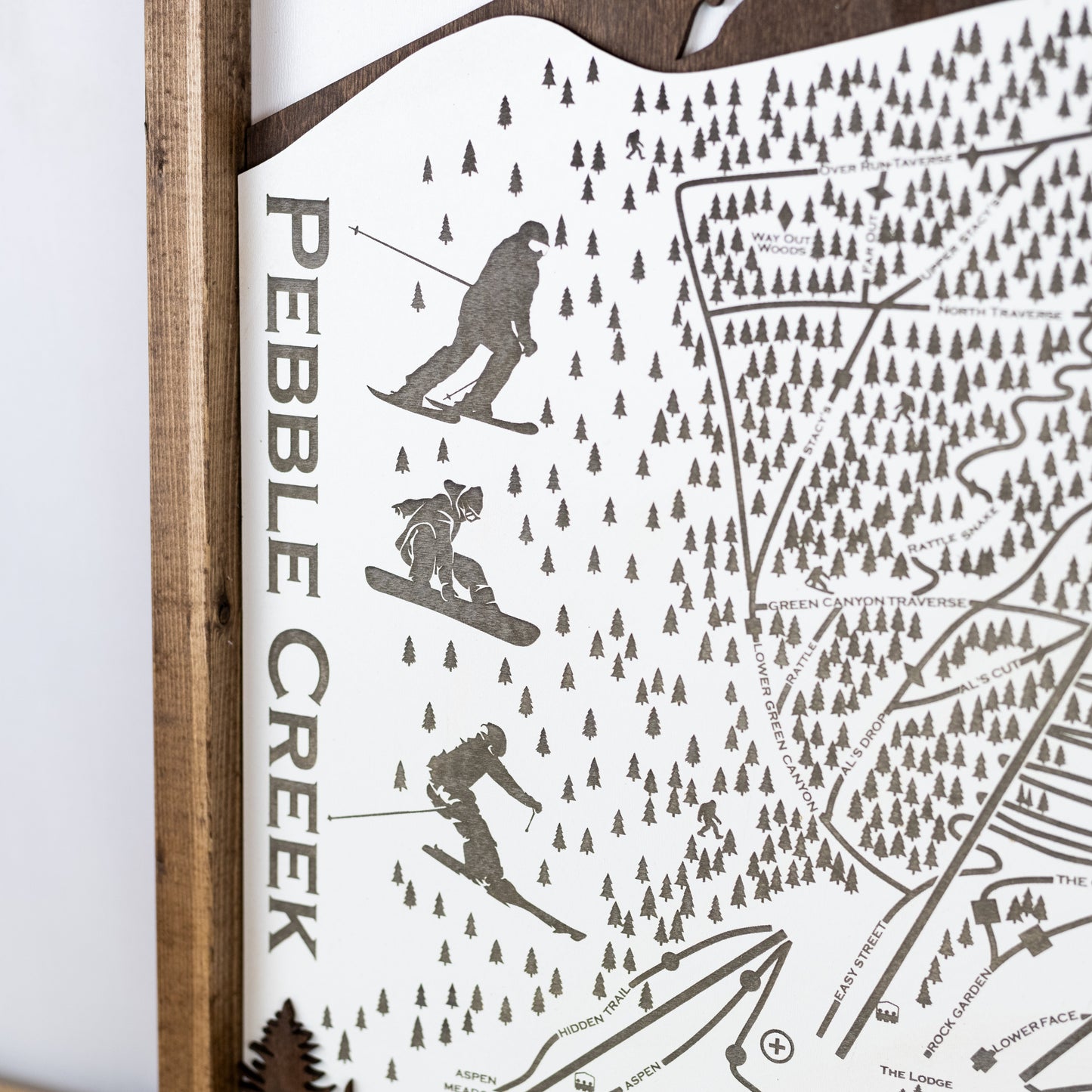 Pebble Creek Ski Resort Map Sign | Laser Engraved & Framed Wall Art