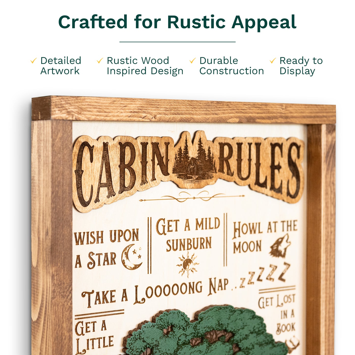 Cabin Rules | Framed Interactive Rustic Wooden Sign