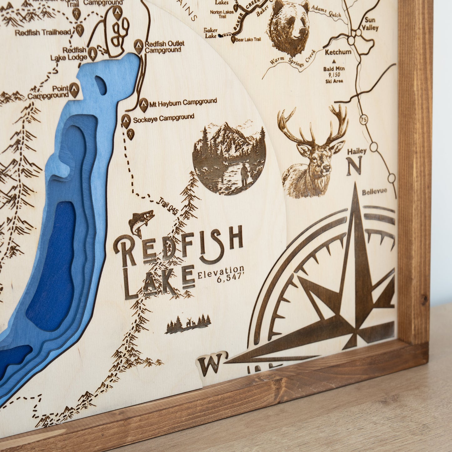 Sawtooth National Recreation Topo Map Sign | Laser Engraved & Framed Wall Art