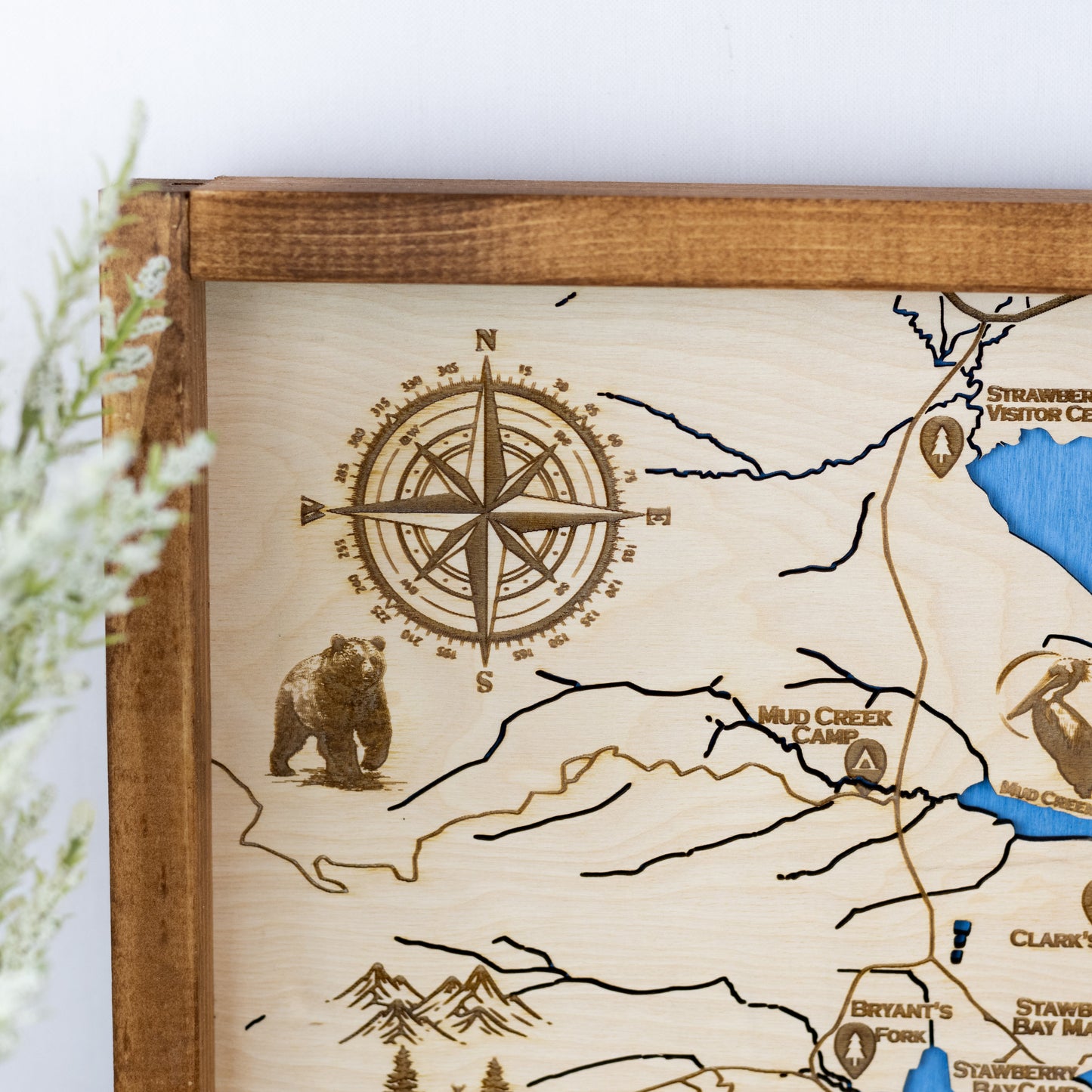 Strawberry Reservoir Topo Map Sign | Laser Engraved & Framed Wall Art
