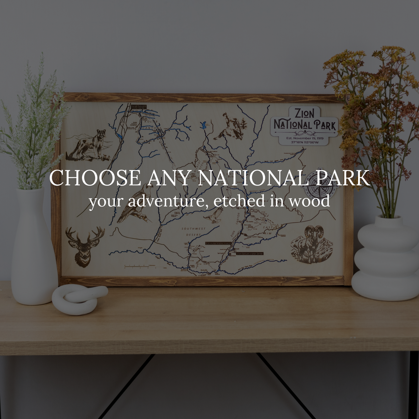 Choose Any National Park Topographic Map Sign | Laser Engraved & Framed Wall Art