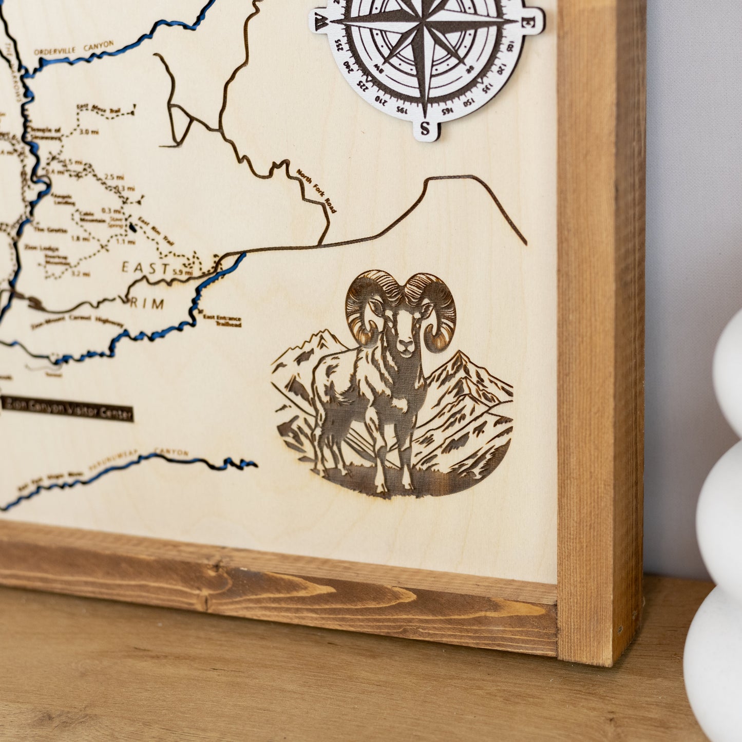 Zion National Park Topographic Map Sign | Laser Engraved & Framed Wall Art