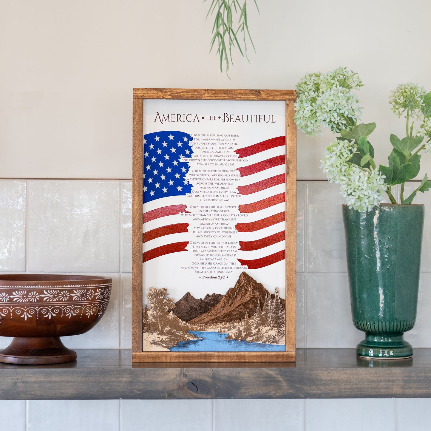 America The Beautiful Sign | Patriotic Laser Engraved & Framed Wall Art