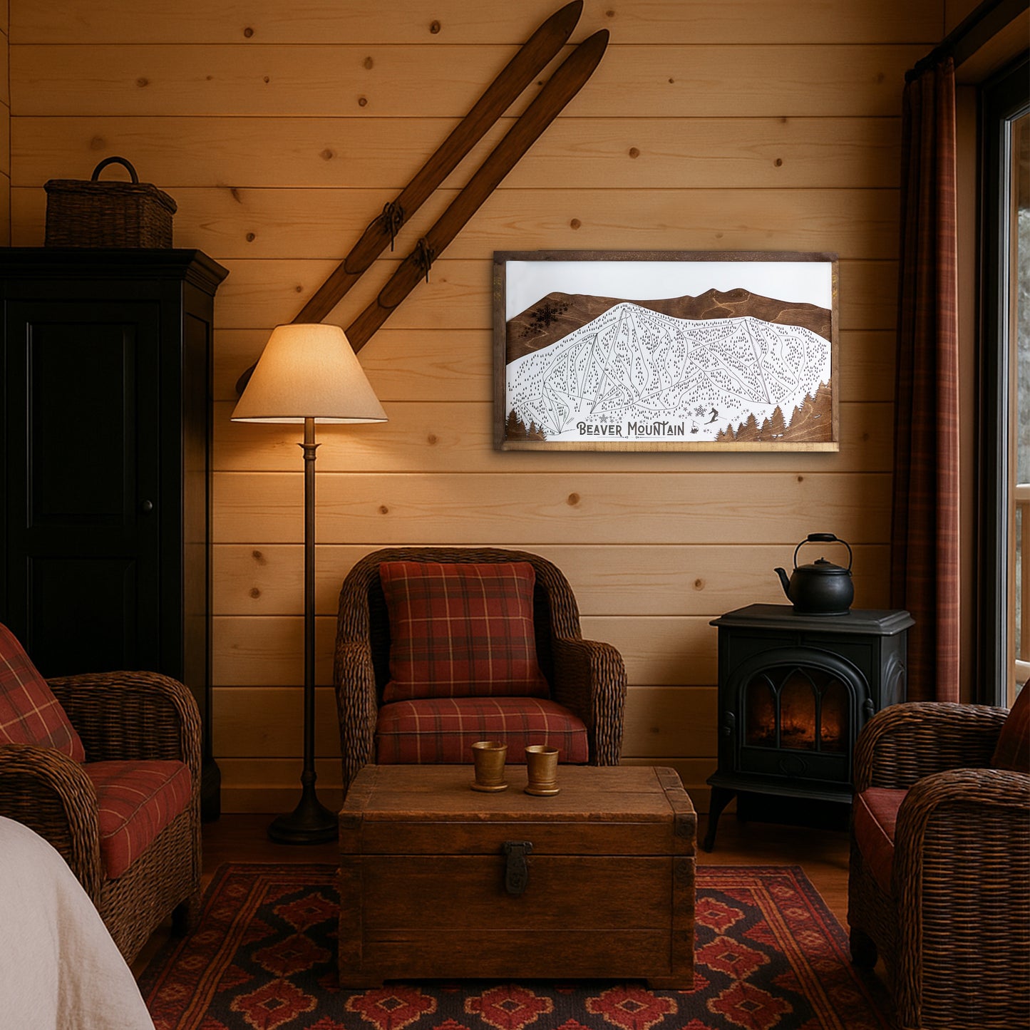 Beaver Mountain Ski Resort Map Sign | Laser Engraved & Framed Wall Art