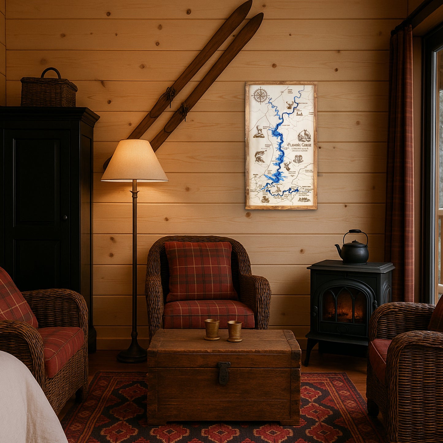 Flaming Gorge Topo Map Sign | Laser Engraved & Framed Wall Art