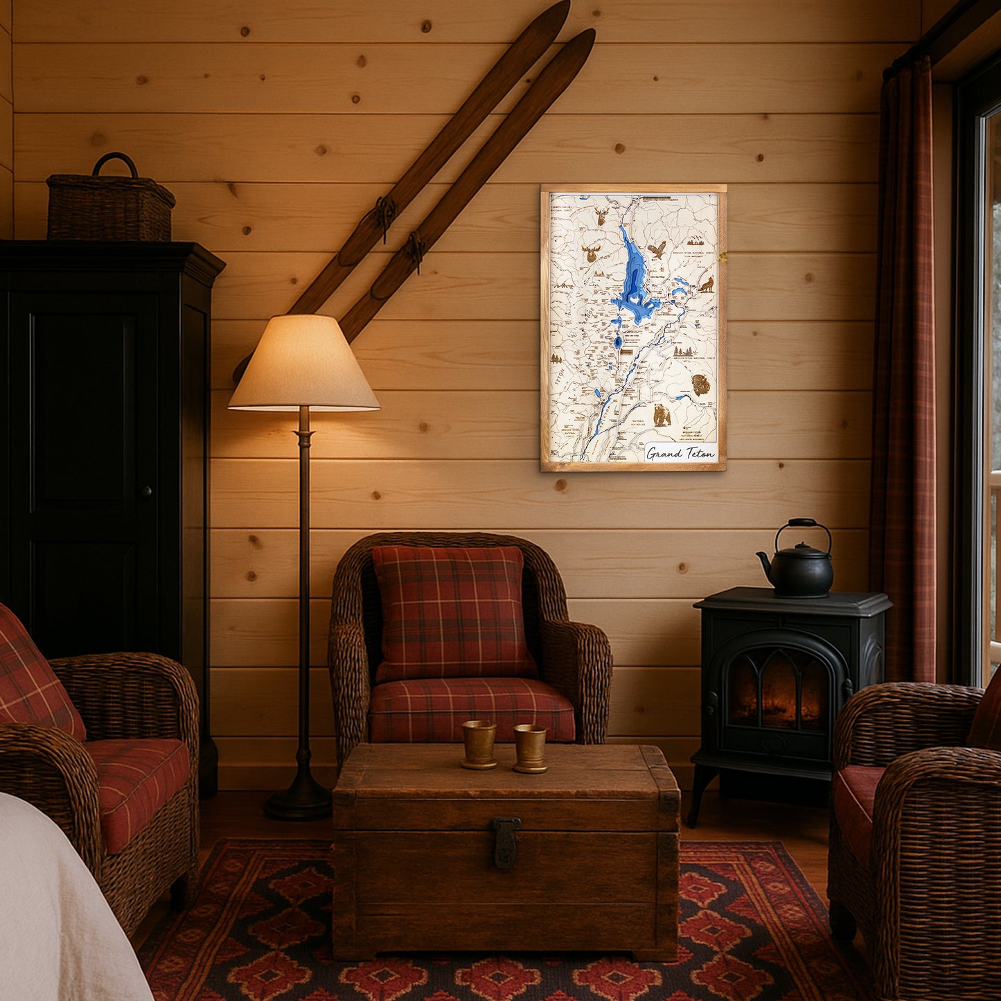 Grand Teton National Park Topo Map Sign | Laser Engraved & Framed Wall Art