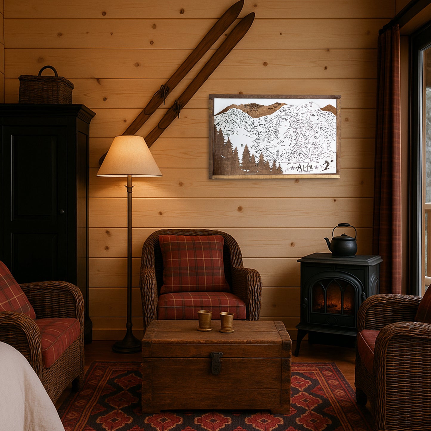 Alta Ski Resort Map Sign | Laser Engraved & Framed Wall Art