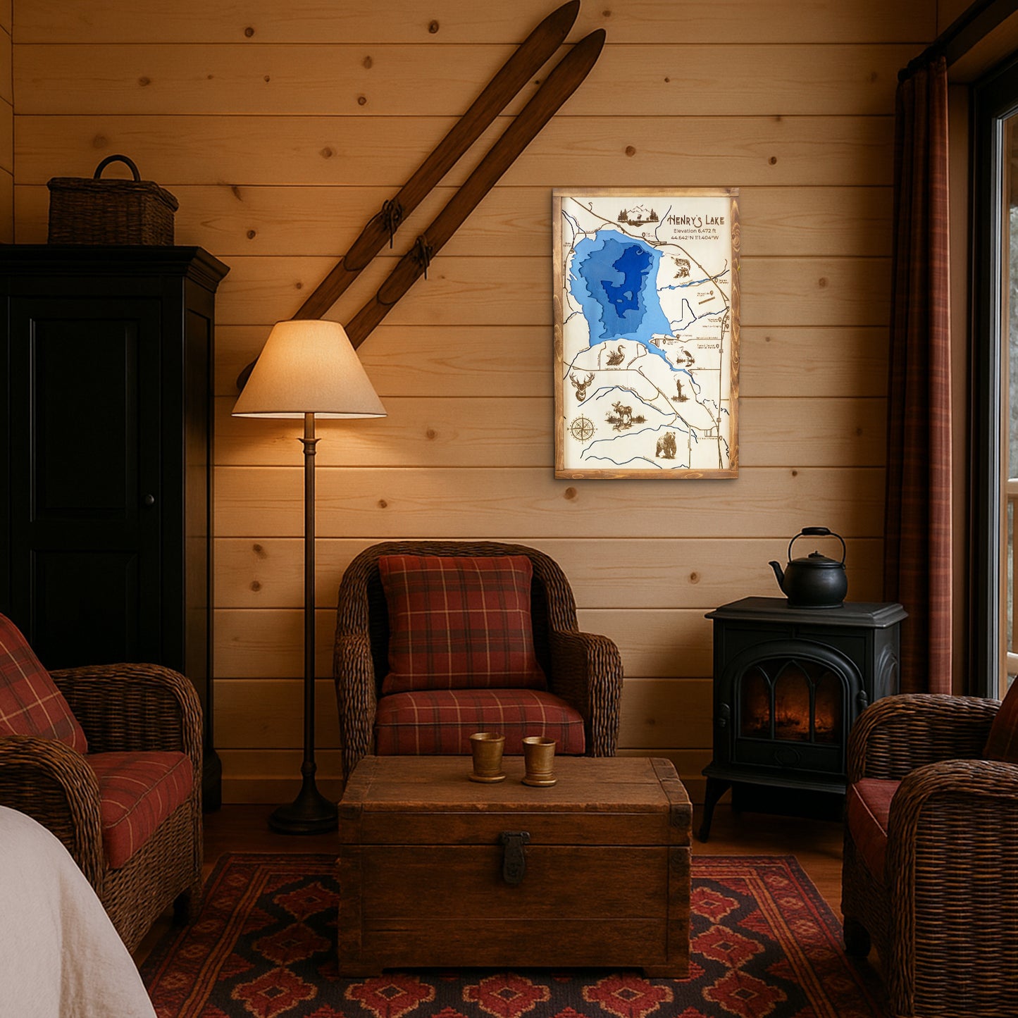 Henry's Lake Idaho Topo Map Sign | Laser Engraved & Framed Wall Art