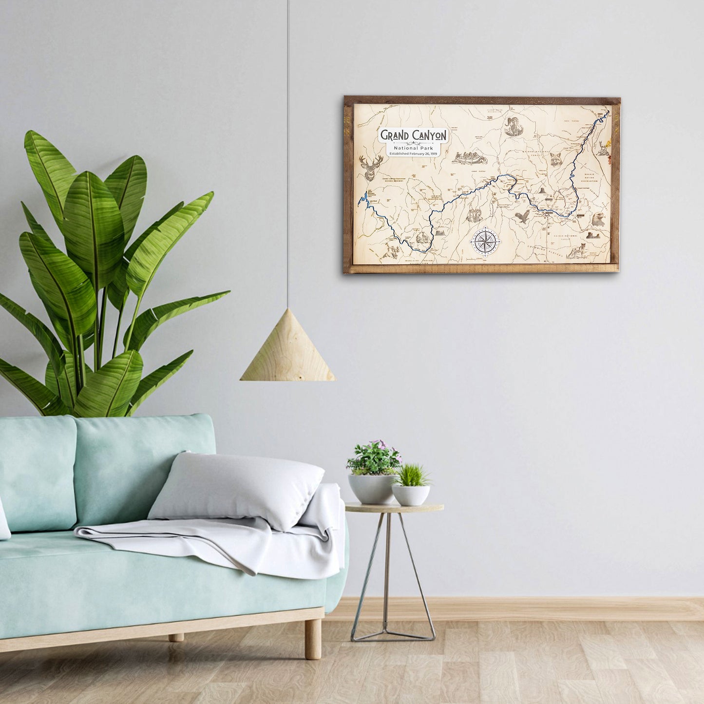 Grand Canyon Topo Map Sign | Laser Engraved & Framed Wall Art