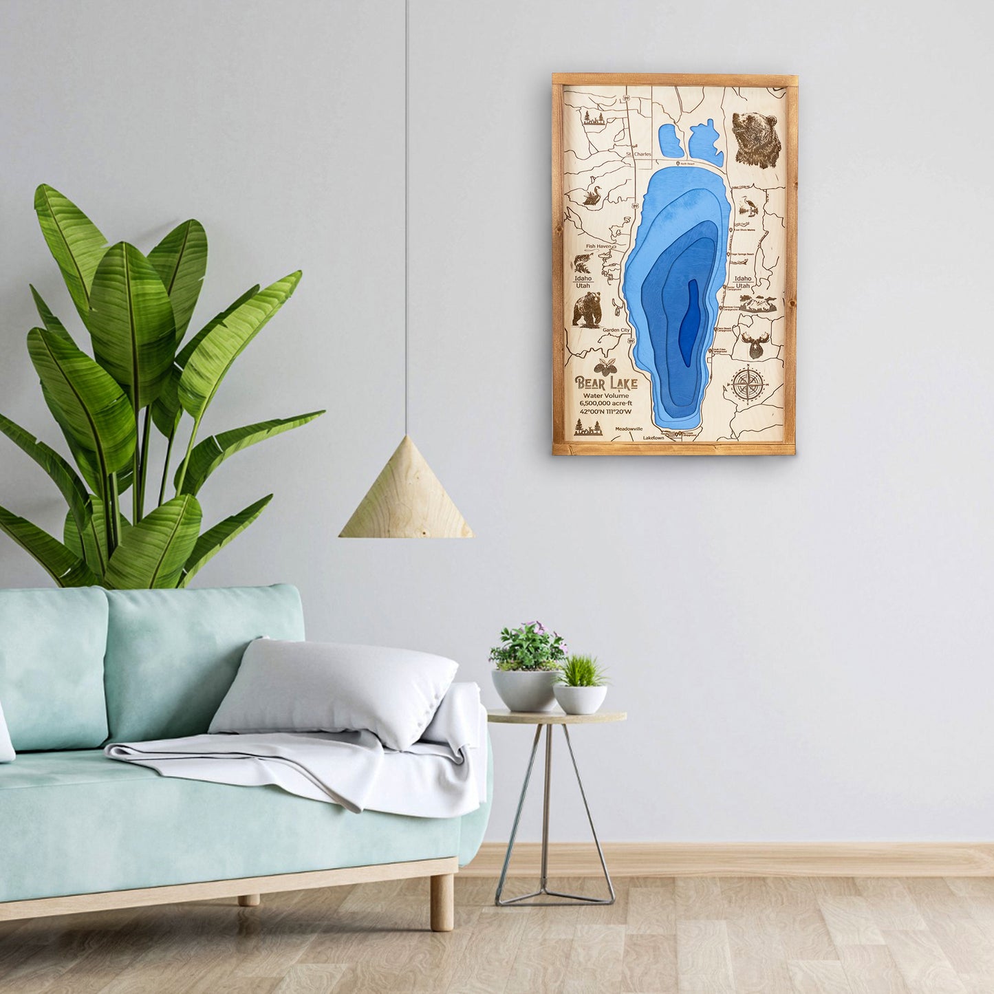 Bear Lake Idaho Utah Topo Map Sign | Laser Engraved & Framed Wall Art
