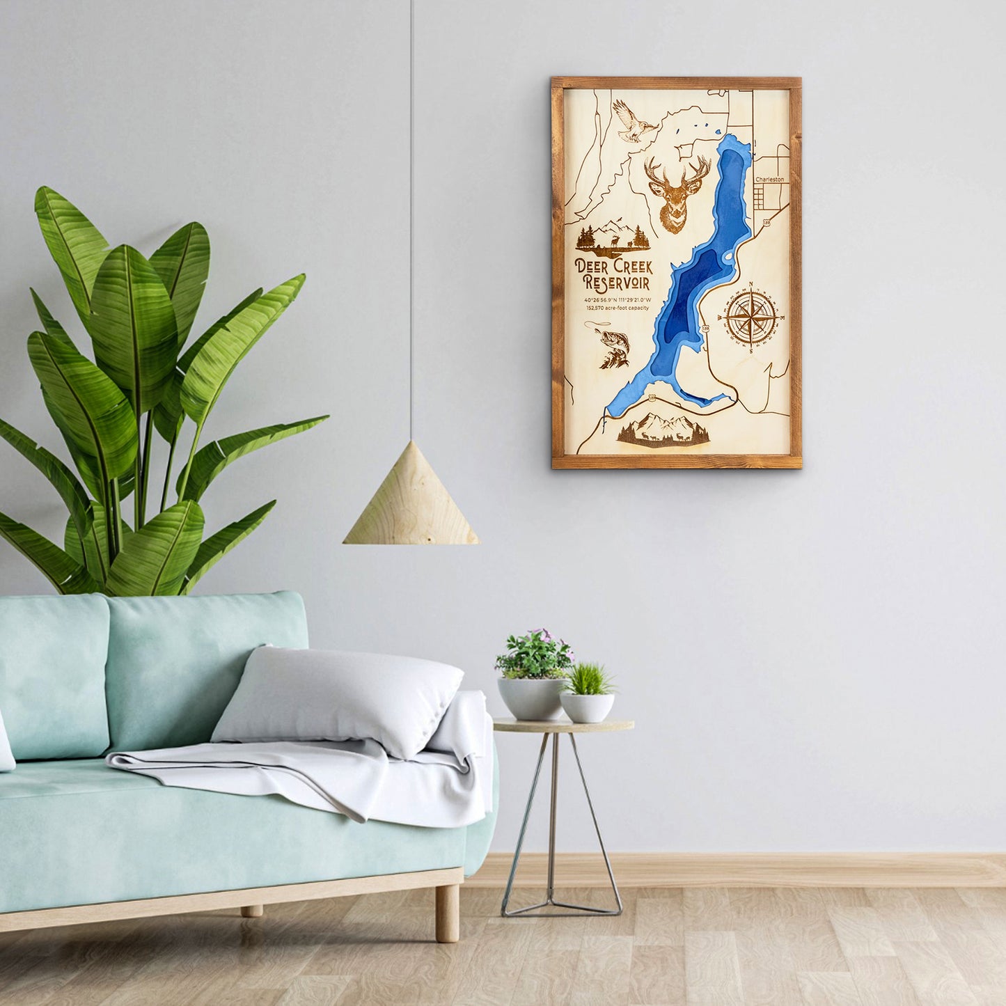 Deer Creek Reservoir Topo Map Sign | Laser Engraved & Framed Wall Art
