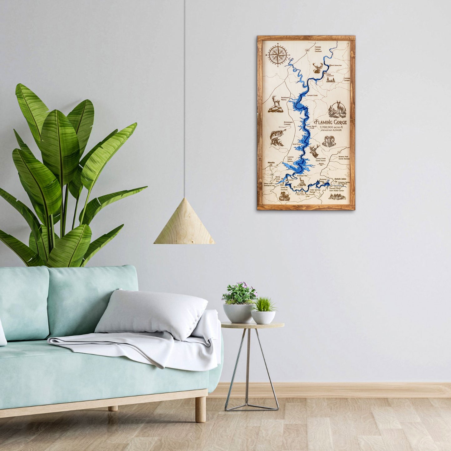 Flaming Gorge Topo Map Sign | Laser Engraved & Framed Wall Art