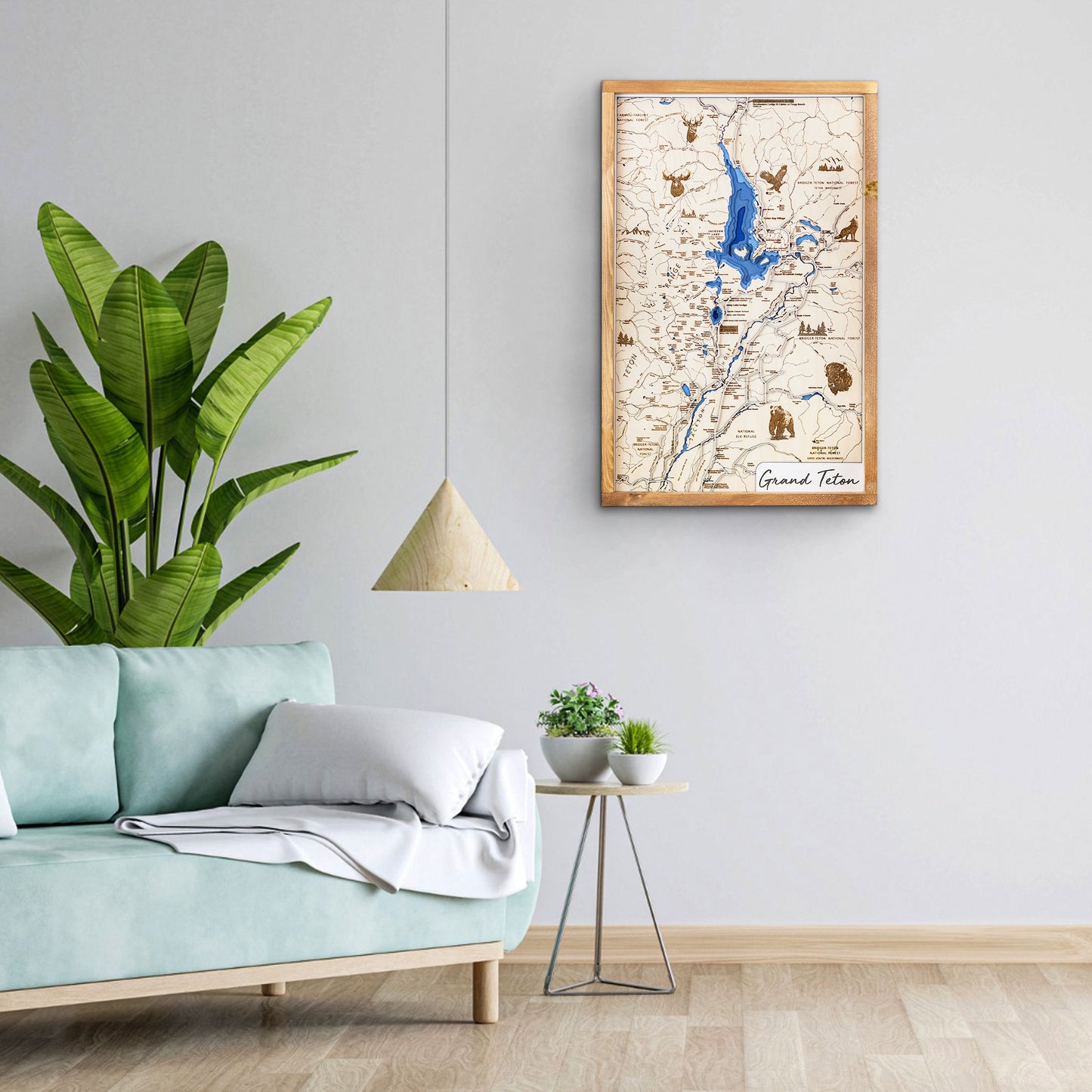 Grand Teton National Park Topo Map Sign | Laser Engraved & Framed Wall Art