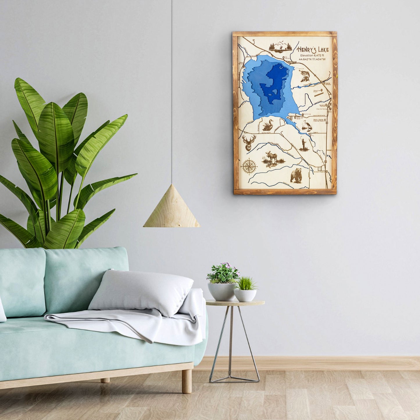 Henry's Lake Idaho Topo Map Sign | Laser Engraved & Framed Wall Art