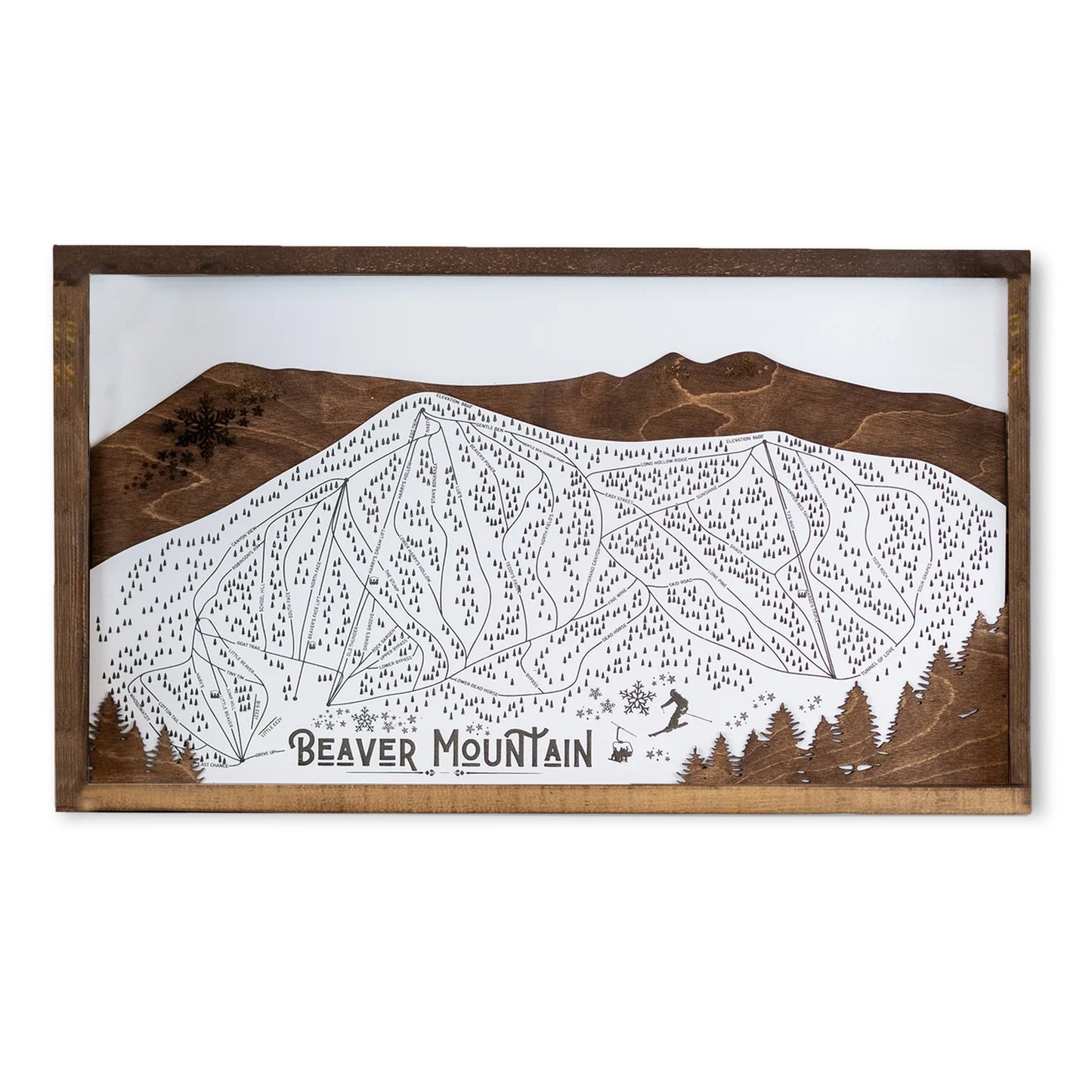 Beaver Mountain Ski Resort Map Sign | Laser Engraved & Framed Wall Art