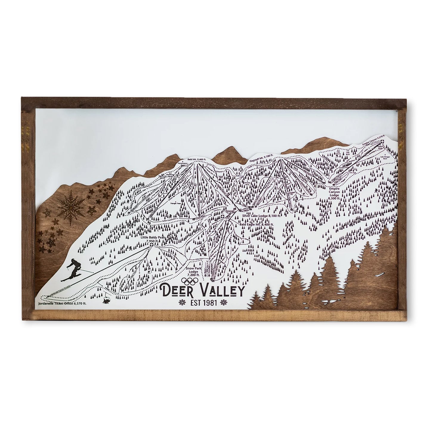Deer Valley Ski Resort Map Sign | Laser Engraved & Framed Wall Art
