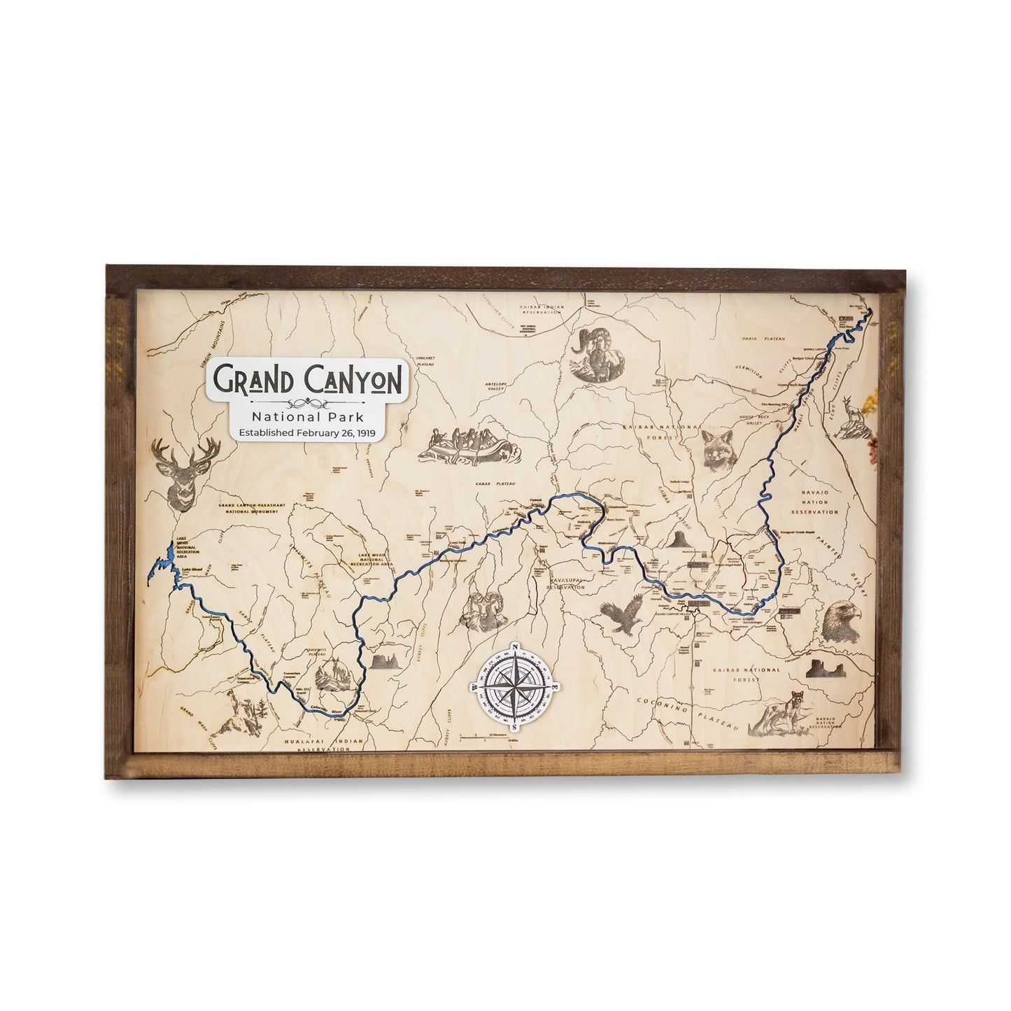Grand Canyon Topo Map Sign | Laser Engraved & Framed Wall Art