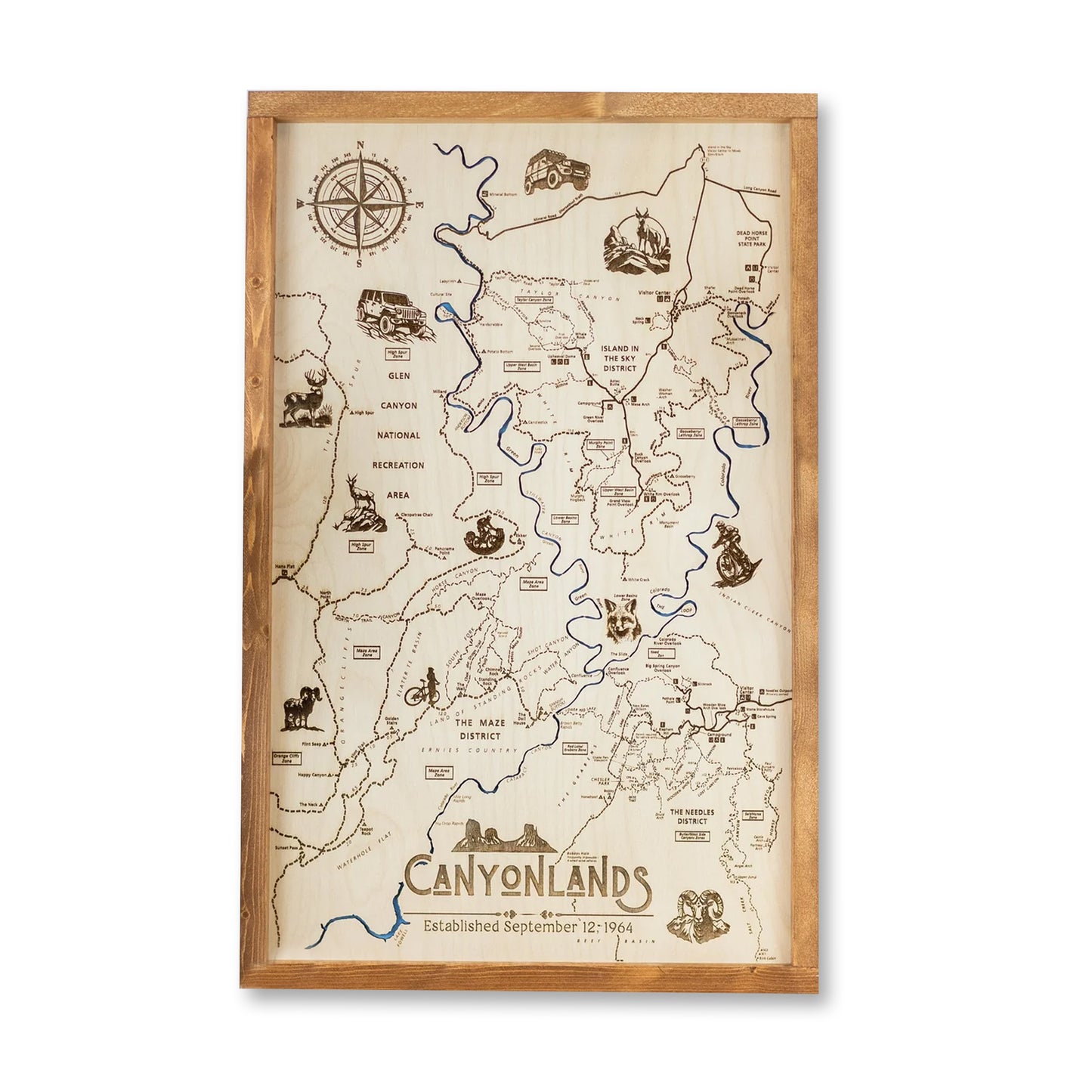 Canyonlands Topo Map Sign | Laser Engraved & Framed Wall Art