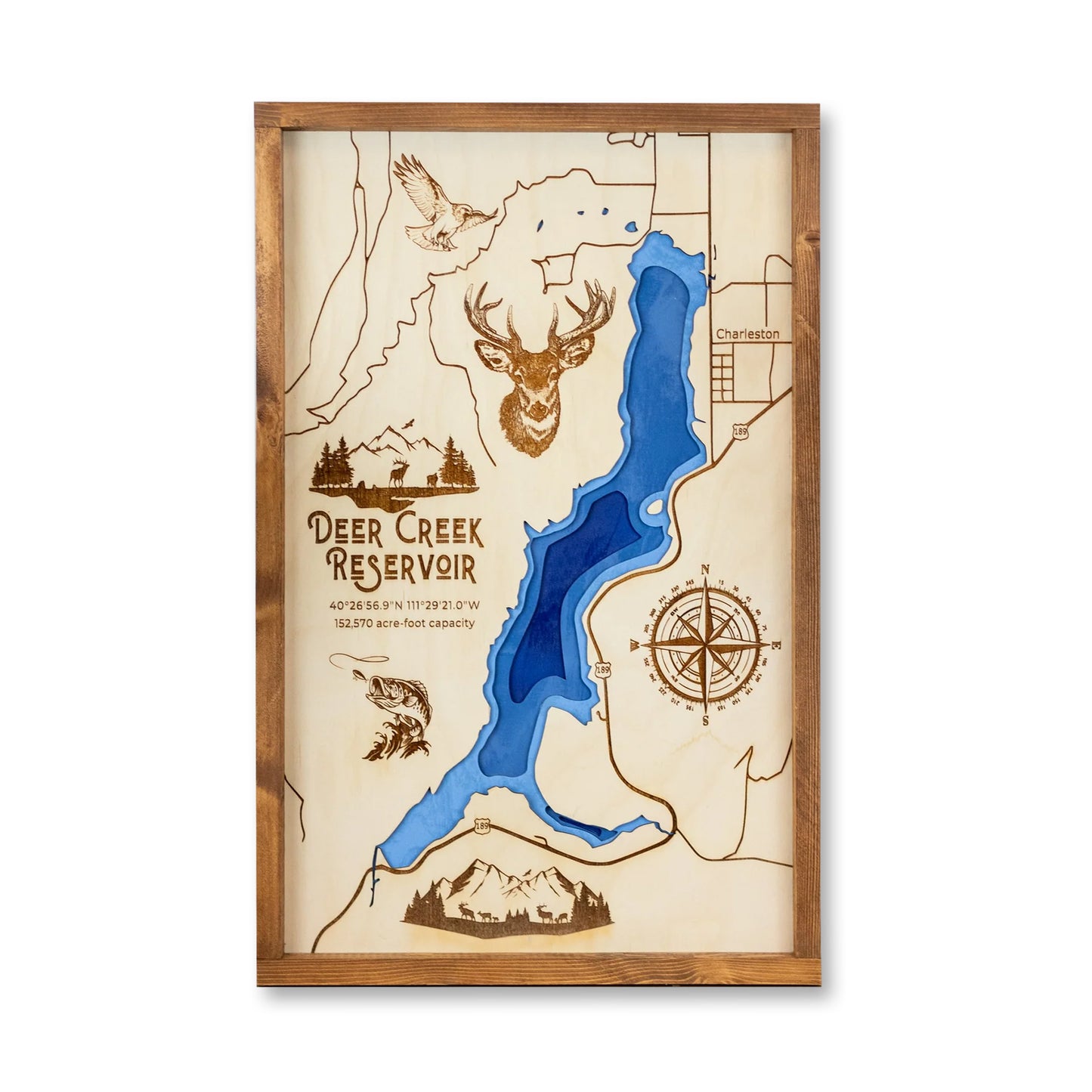 Deer Creek Reservoir Topo Map Sign | Laser Engraved & Framed Wall Art