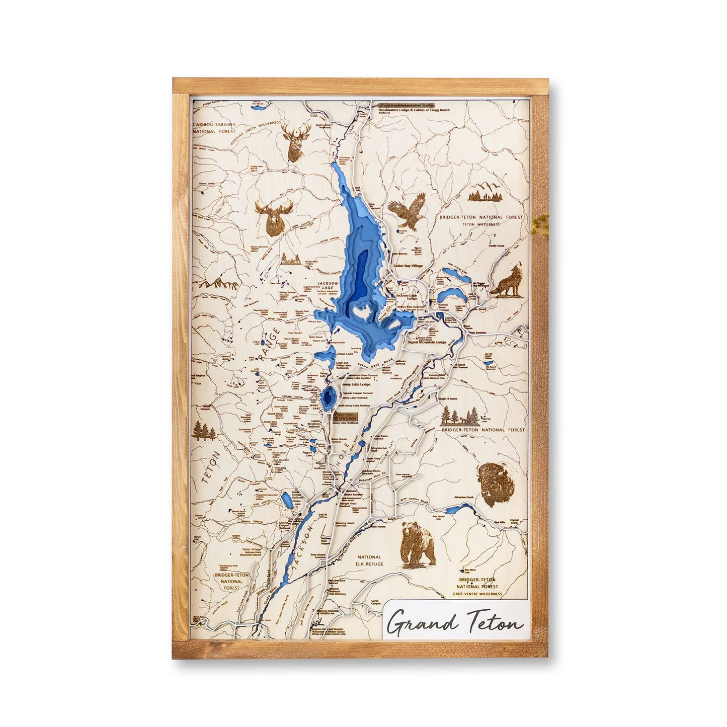 Grand Teton National Park Topo Map Sign | Laser Engraved & Framed Wall Art