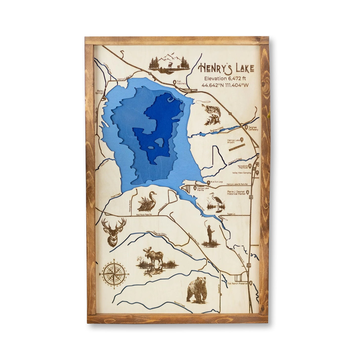 Henry's Lake Idaho Topo Map Sign | Laser Engraved & Framed Wall Art