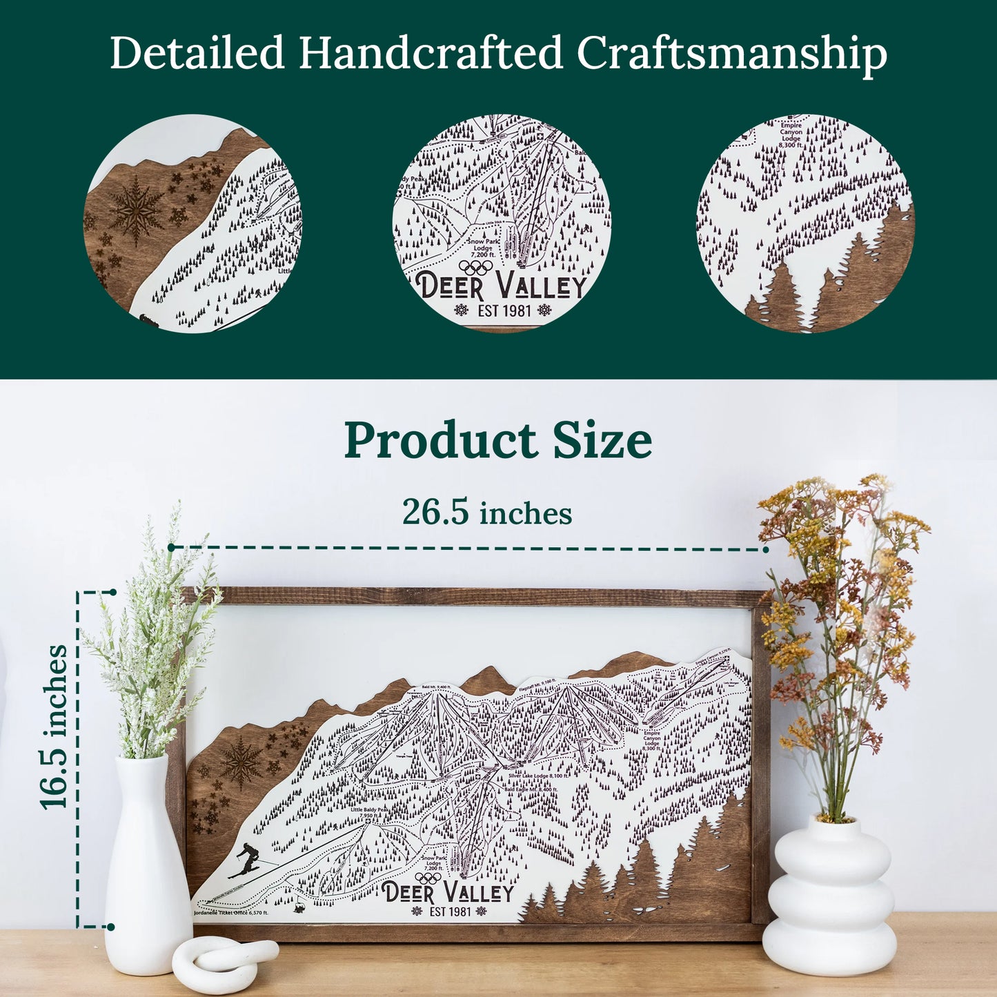 Deer Valley Ski Resort Map Sign | Laser Engraved & Framed Wall Art