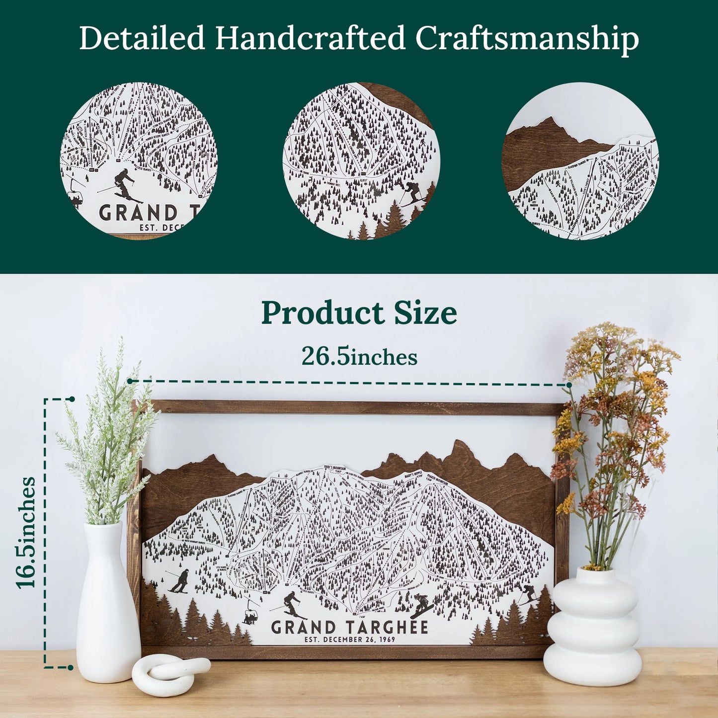 Grand Targhee Ski Resort Map Sign | Laser Engraved & Framed Wall Art