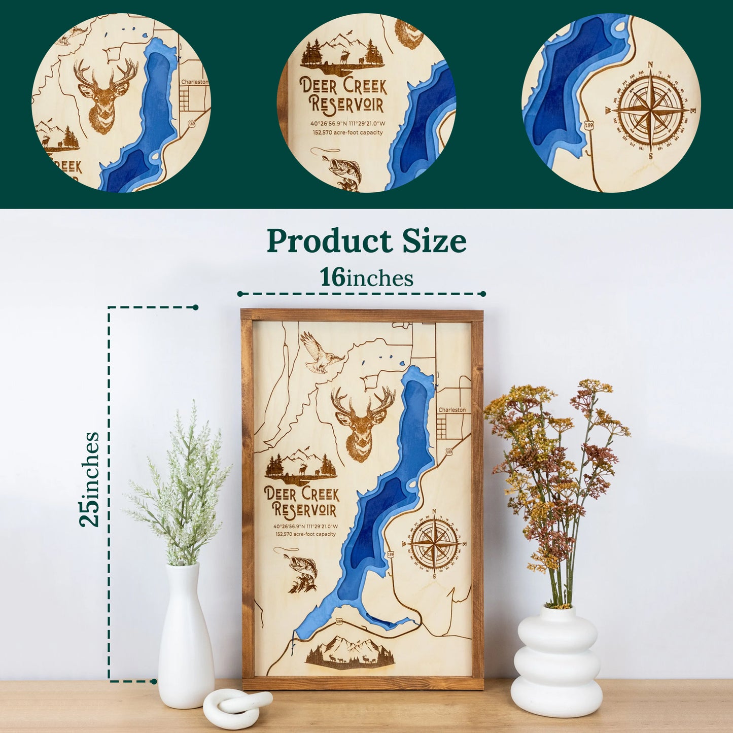 Deer Creek Reservoir Topo Map Sign | Laser Engraved & Framed Wall Art