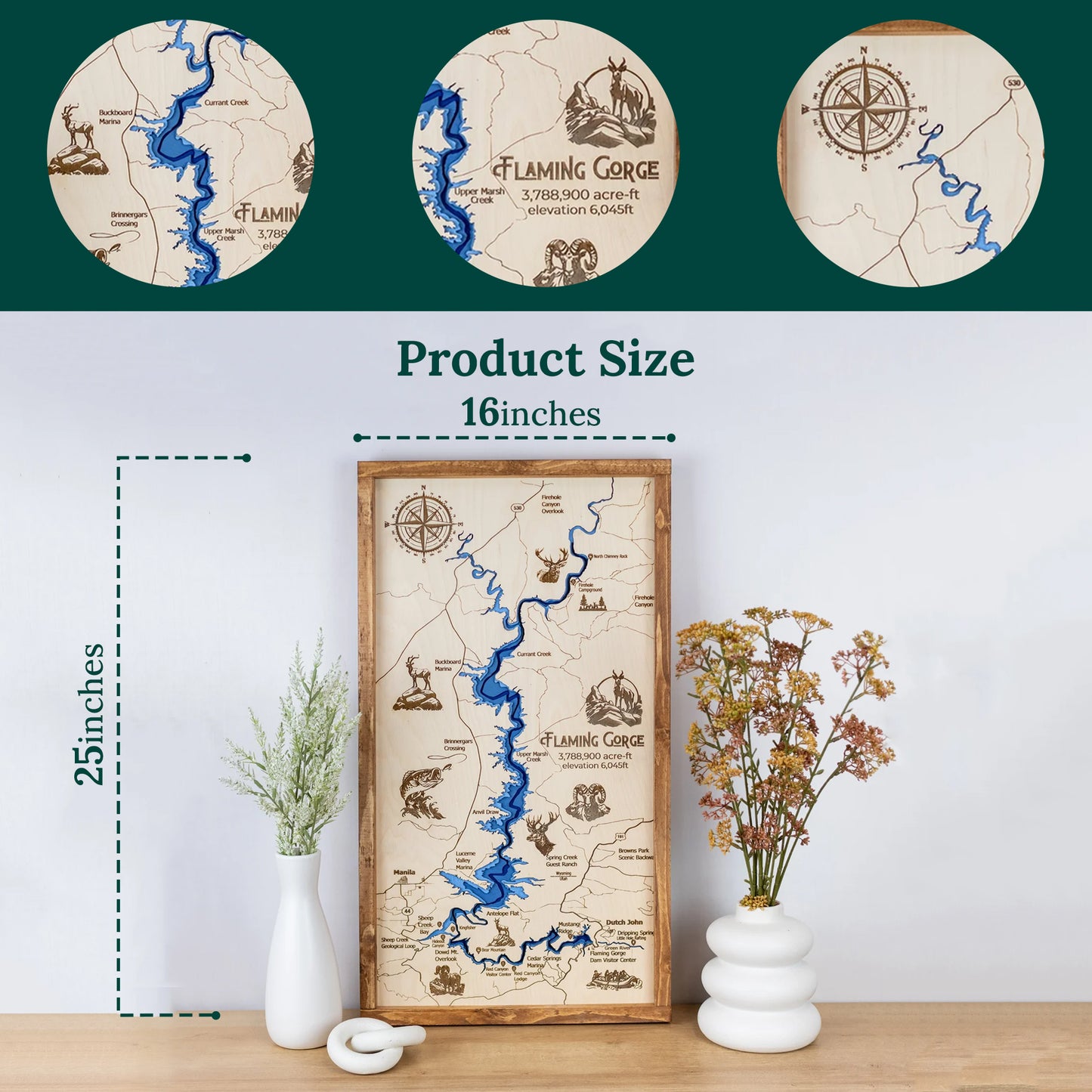 Flaming Gorge Topo Map Sign | Laser Engraved & Framed Wall Art