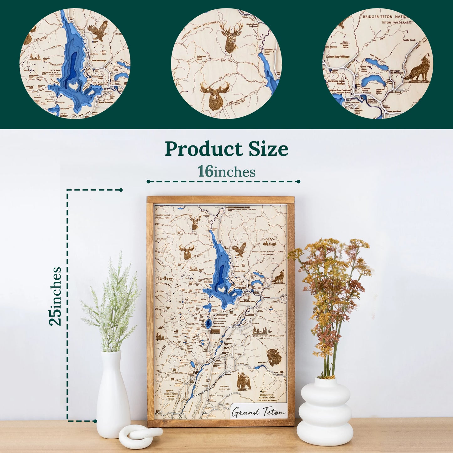 Grand Teton National Park Topo Map Sign | Laser Engraved & Framed Wall Art