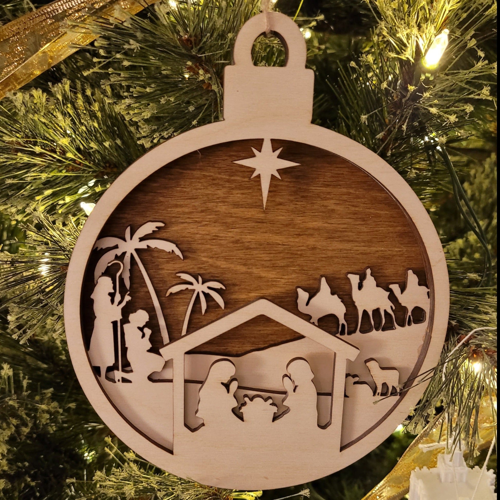 Wooden Nativity Christmas 4-Layer Ornament 