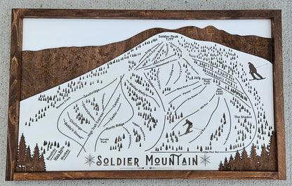Soldier Mountain Ski Resort Map Sign | Laser Engraved & Framed Wall Art