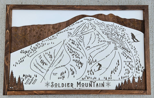 Soldier Mountain Ski Resort Map Sign | Laser Engraved & Framed Wall Art