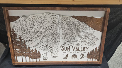 Sun Valley Ski Resort Map Sign | Laser Engraved & Framed Wall Art