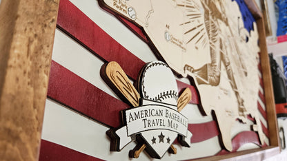 American Baseball Stadiums Map w/Baseball Markers | Laser Engraved & Framed Wall Art