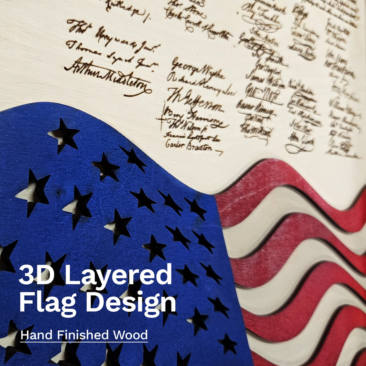 Declaration of Independence & Flag Design | Patriotic Laser Engraved & Framed Wall Art