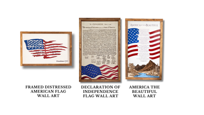 Declaration of Independence & America The Beautiful Sign & Framed Distressed American Flag  | Patriotic Laser Engraved & Framed Wall Art